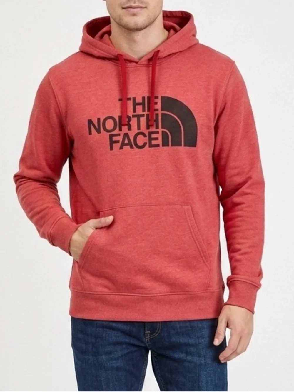 The North Face Men’s Logo Pullover Hoodie Red Heather Fleece Sweatshirt XXL